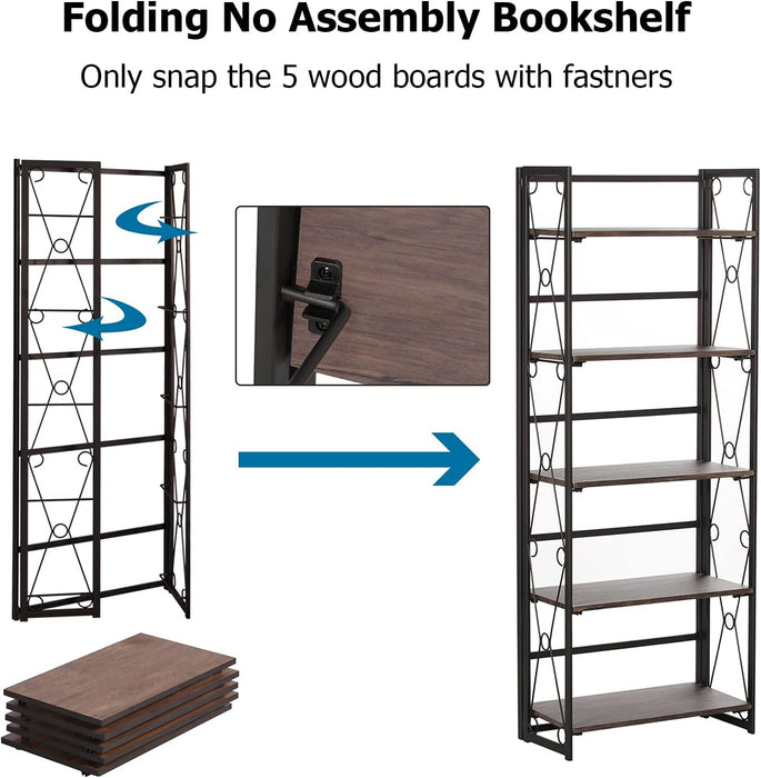 5-Shelf Folding Bookcase for Any Room