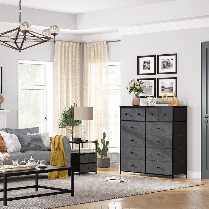 Grey Fabric 12-Drawer Dresser with Metal Frame