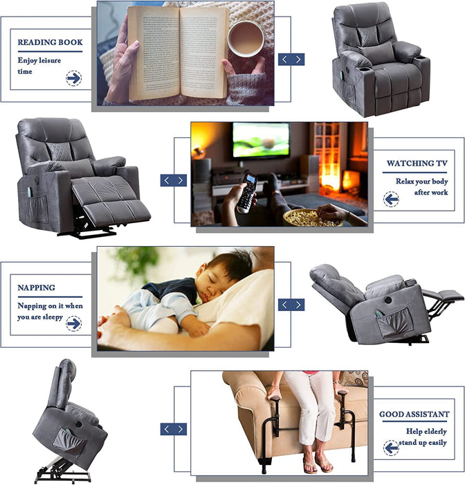 Velvet Power Lift Recliner with Heat & Massage