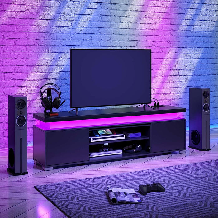 LED TV Stand with Power Outlet & Storage Cabinet