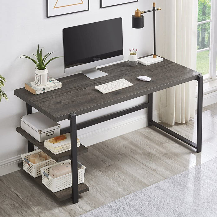 Rustic Industrial Computer Desk with Shelves