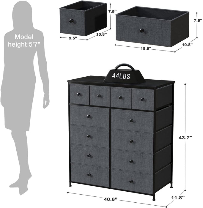 Black Grey Tall 12 Drawer Bedroom Dresser