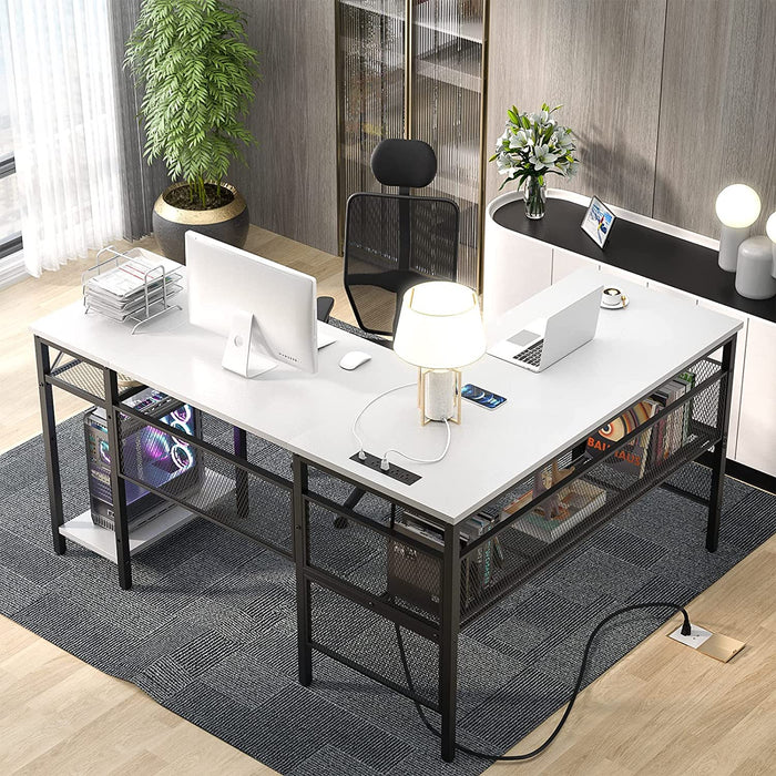 Modern L-Shaped Desk with Power & Storage