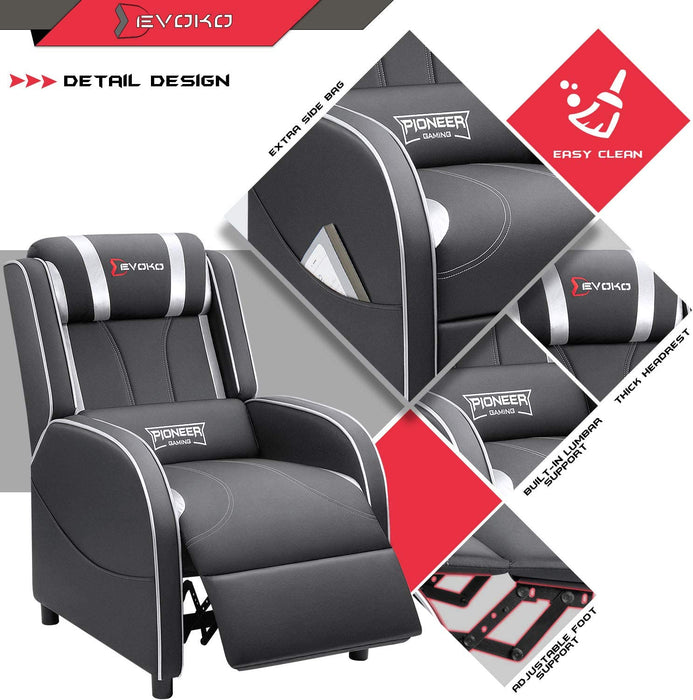 Massage Gaming Recliner Chair, Silver