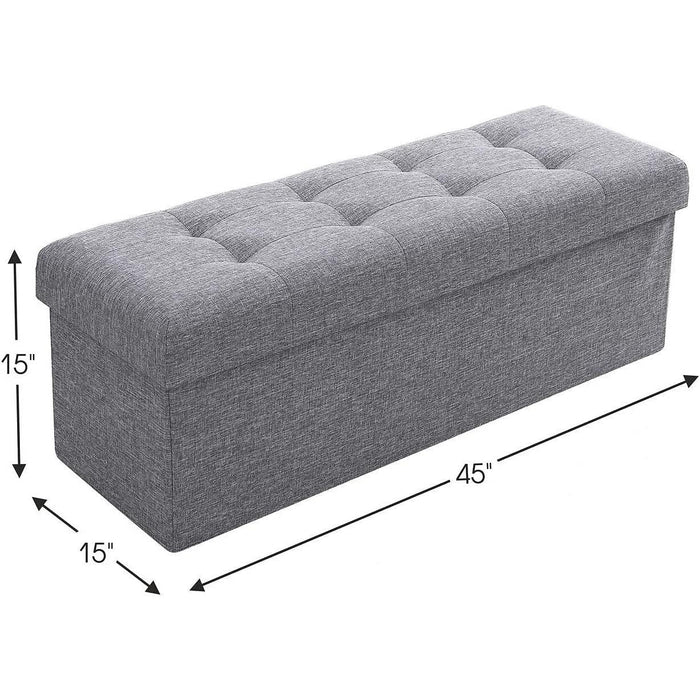 Gray Foldable Tufted Storage Ottoman Bench - 45″