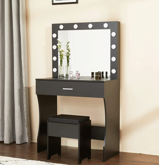 Lighted Mirror Vanity Table Set for Girls