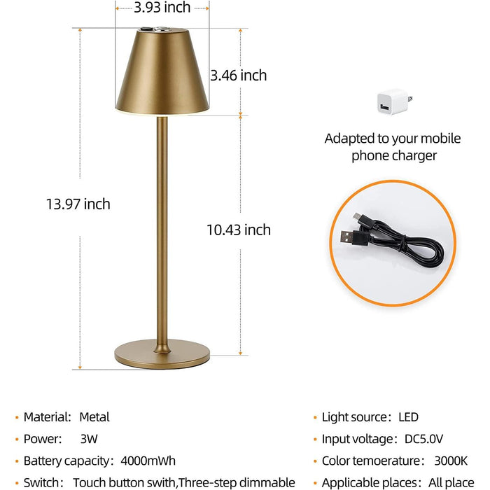 Timjorman LED Cordless Table Lamp, Rechargeable Battery
