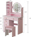 Vanity Set with round Mirror, 5 Drawers, Shelves (Pink)