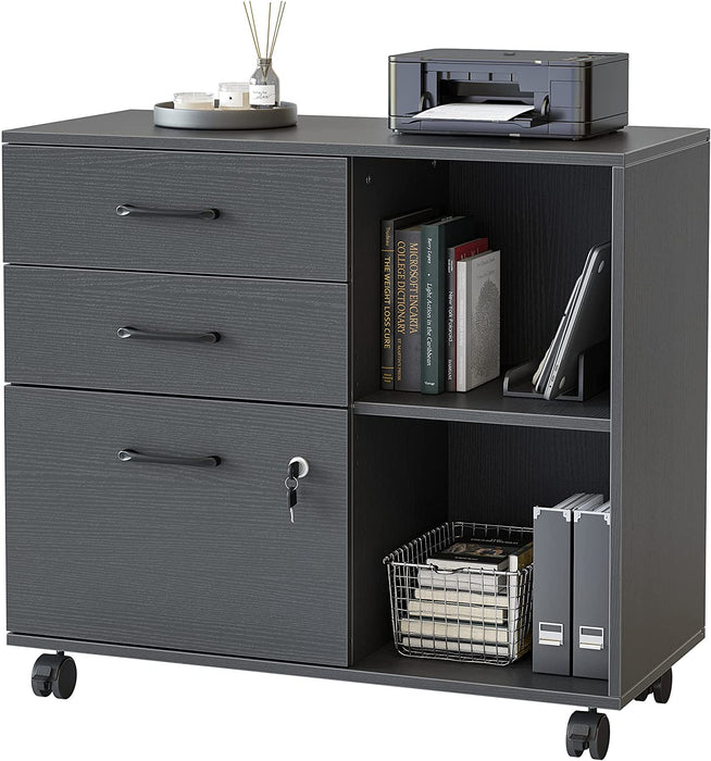 Mobile File Cabinet with Printer Stand and Lockable Drawer