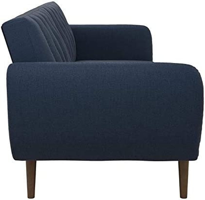Blue Linen Sofa Futon with Wooden Legs