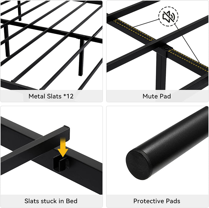 Queen Platform Bed Frame, Metal Bed with Storage
