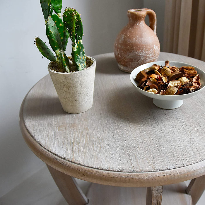 Rustic French Country End Table with Storage Shelf