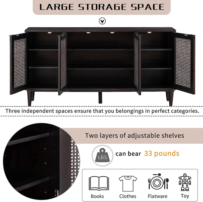Rattan Sideboard Buffet Cabinet, Adjustable Shelves