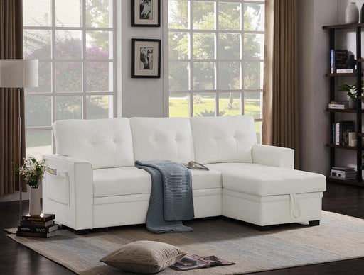 White Sectional Sofa Bed with Storage, 84″