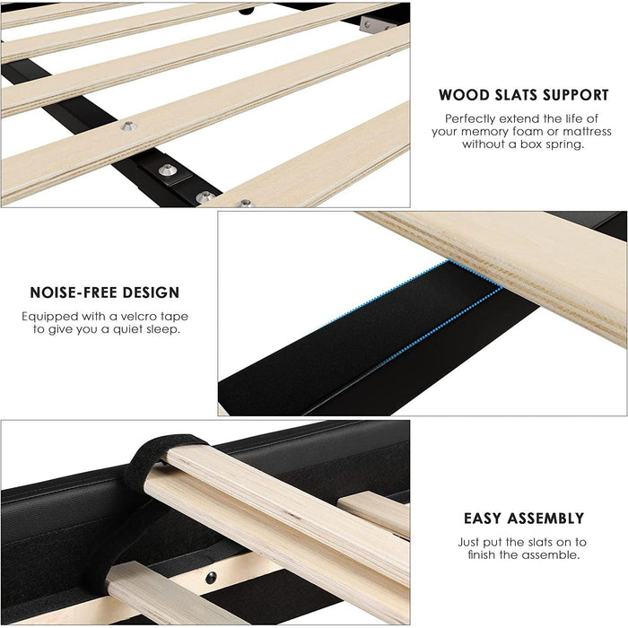 Queen Faux Leather Upholstered Platform Bed Frame