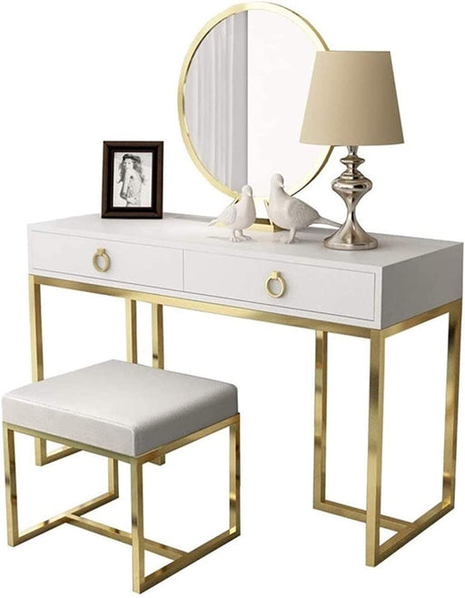 White Dressing Table Set with Mirror and Chair