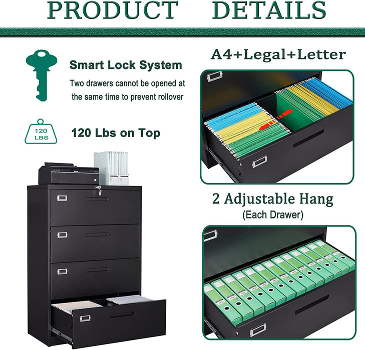 4-Drawer Lockable Metal File Cabinet for Home Office