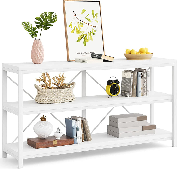 3-Tier White Sofa Table with Storage Shelves