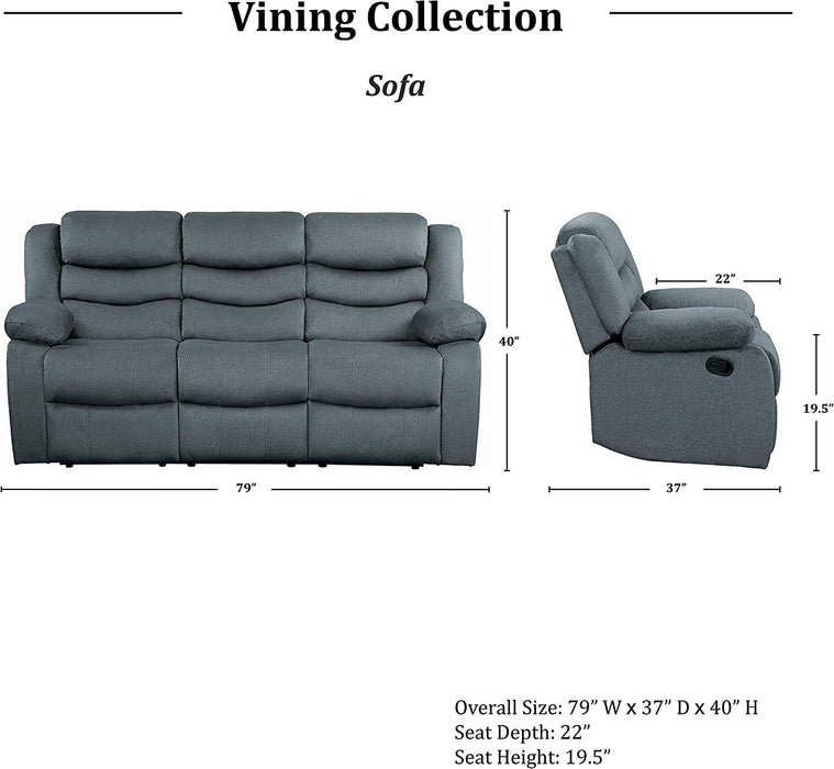 79" Manual Double Reclining Sofa, Gray