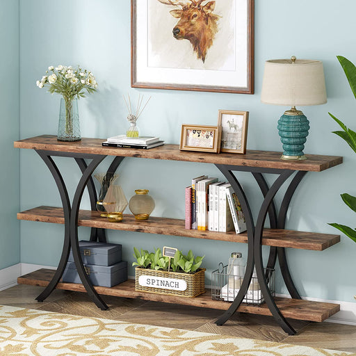 Narrow Console Table with 3 Shelves (Brown)