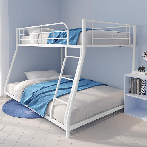 Metal Bunk Bed Twin over Full, Ladder, Guard Rails, White