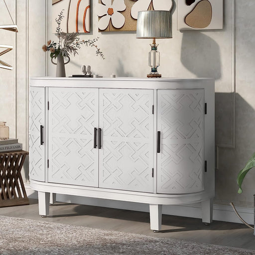 White Rustic Wood Buffet Sideboard with Storage Shelf