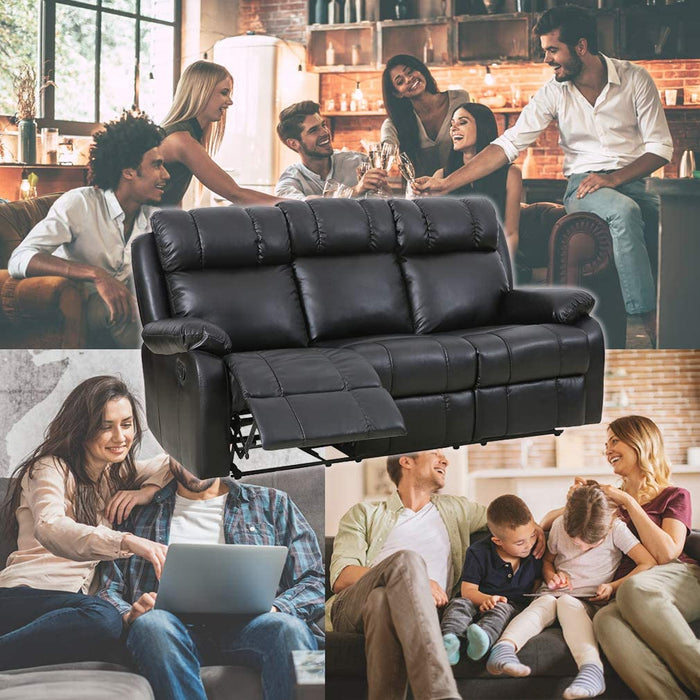 Recliner Chair Leather Sofa Recliner Couch Manual Reclining Home Theater Seating Manual Recliner Motion for Living Room Furniture (Three Seat, Black)