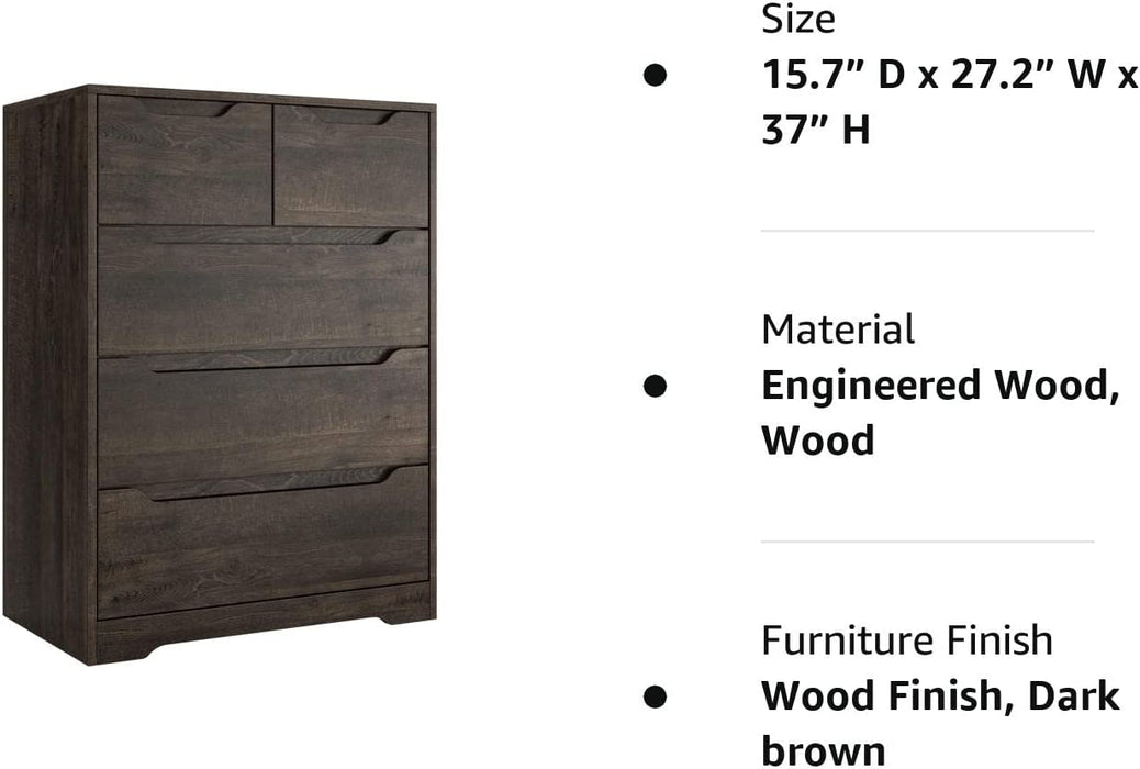 Dark Brown 5-Drawer Modern Dresser