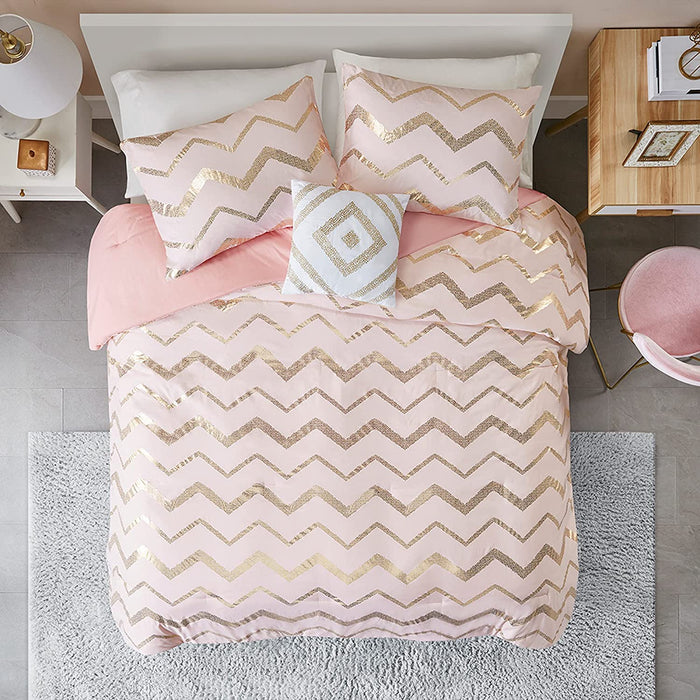 Pink and Rose Gold Geometric Comforter Set for Girls