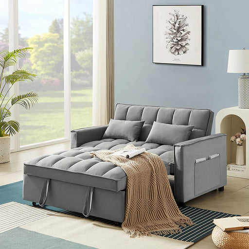 Modern Grey Convertible Sofa Bed with Reclining Backrest