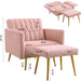 Pink Velvet Chair with Ottoman and Armrests