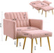 Pink Velvet Chair with Ottoman and Armrests