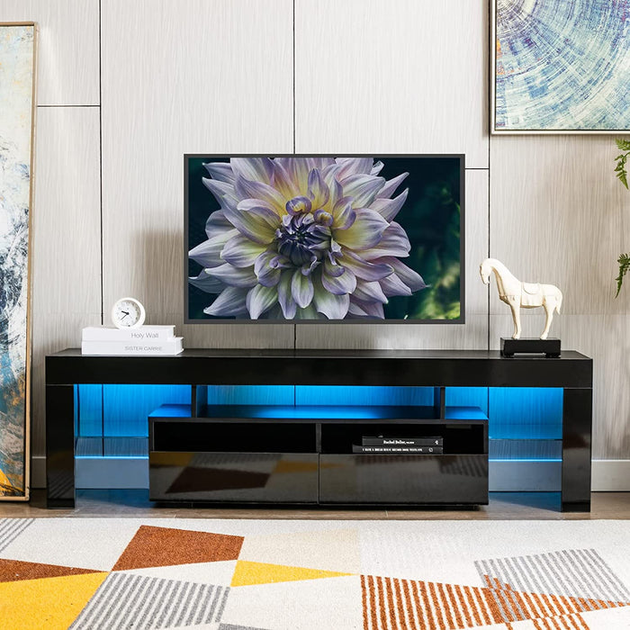 Modern Black LED TV Stand with Storage Drawers