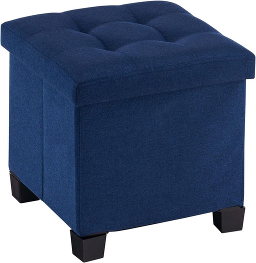Small Blue Ottoman with Foldable Storage and Legs
