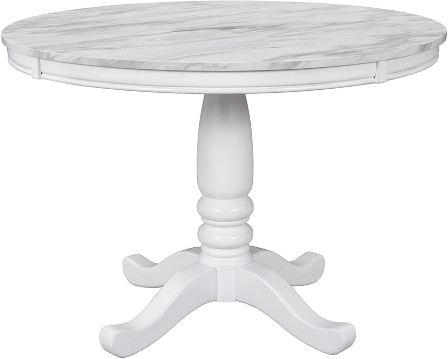 5-Piece round Marble Dining Table Set for 4, White