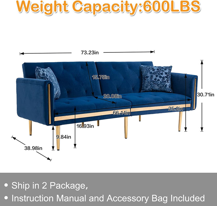 Convertible Velvet Sofa with Golden Legs for Small Spaces