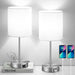 White Bedside Table Lamps with USB Ports and AC Outlet
