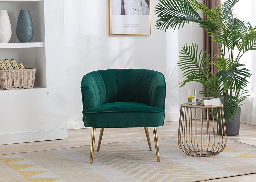 Green Velvet Accent Chair with Golden Legs