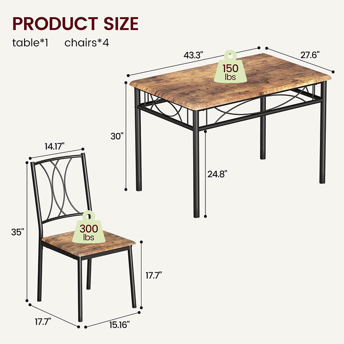 Rustic Brown 5-Piece Dining Table Set