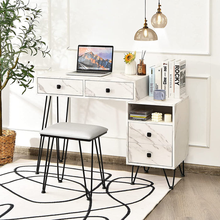 Vanity Set with Lighted Mirror, Left or Right Side Cabinet (Marble White)