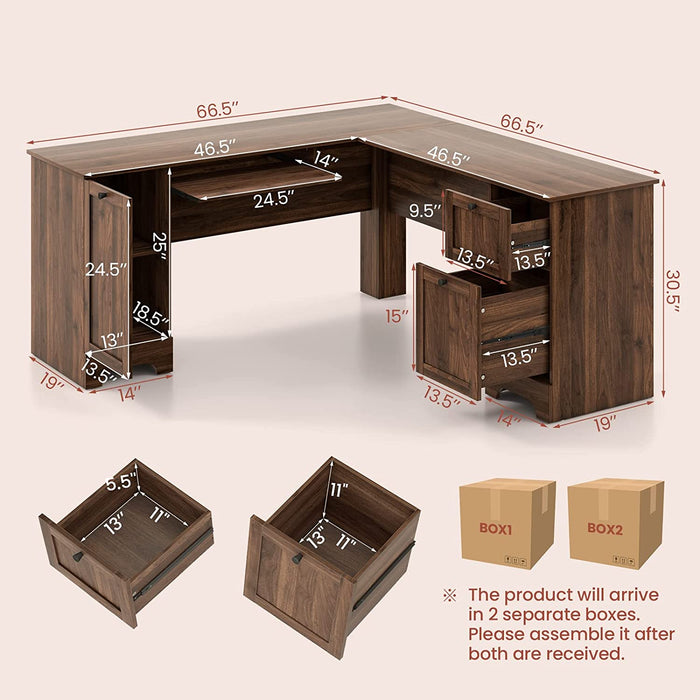 L-Shaped Desk with Storage & Keyboard Tray