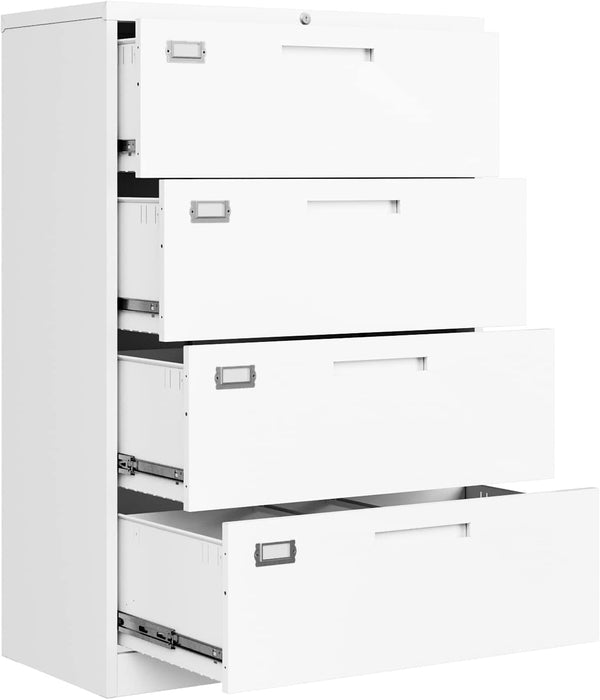 White 4-Drawer Locking File Cabinet for Home Office