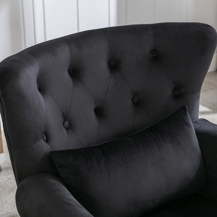 Black Velvet Wingback Chair with Ottoman Set