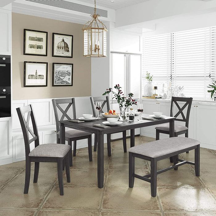 Grey Wooden Rectangular Dining Table Set of 6