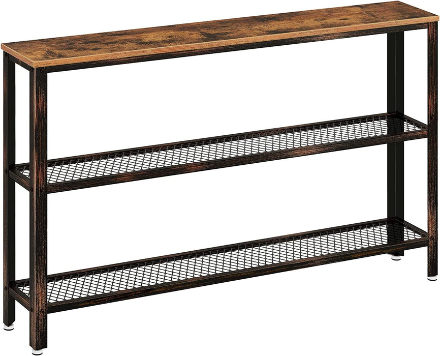 Rustic Console Table with Mesh Shelves