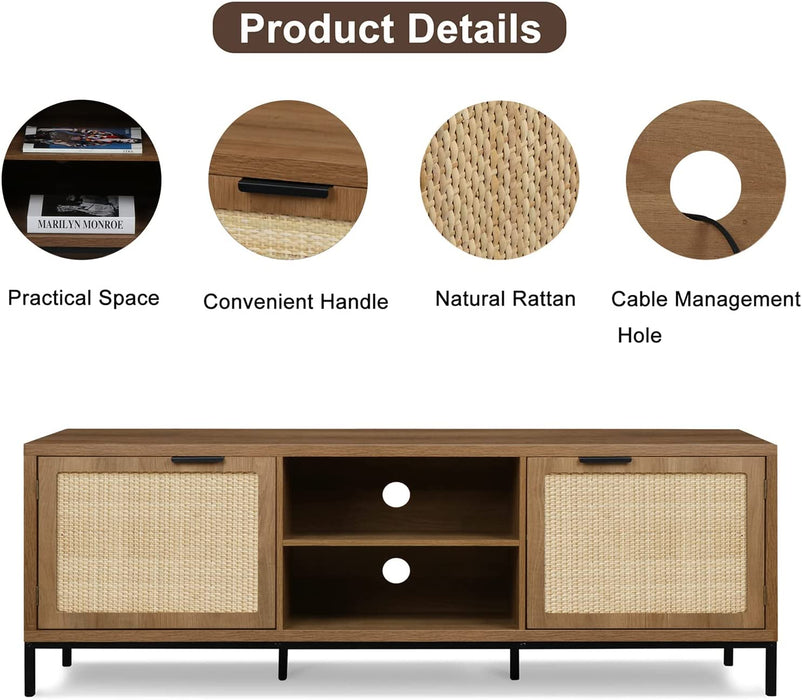 Rustic Rattan TV Stand for 65 Inch TV