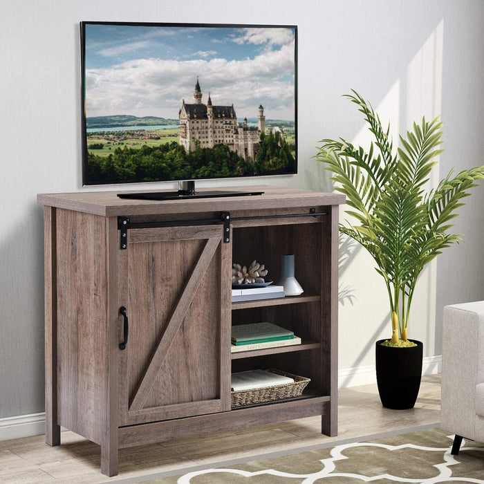 Oak TV Stand with Sliding Barn Doors