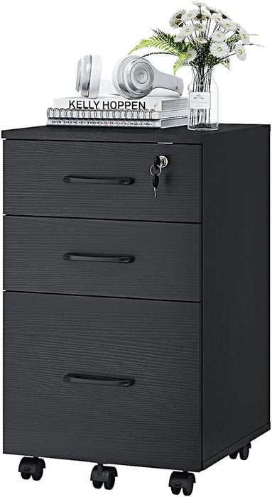 Black Mobile File Cabinet with 3 Drawers