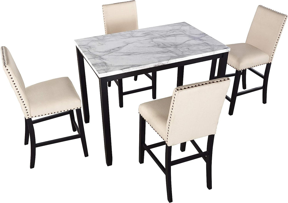 5-Piece Faux Marble Top Counter Height Dining Table Set,