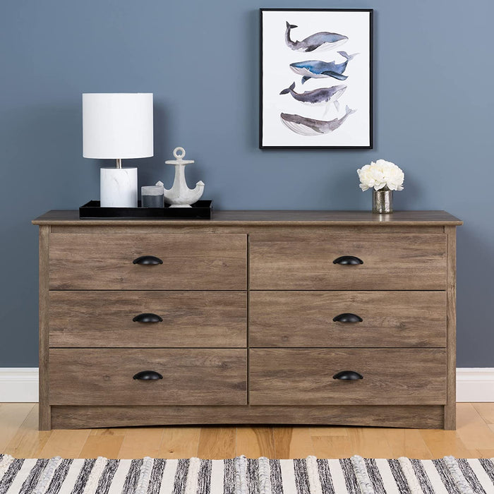 Rustic Brown Fabric Dresser with 9 Drawers and Wood Top